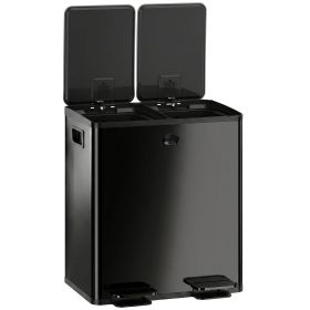 Trash Can, 2 x 5 Gallon Stainless Steel Garbage Can with Soft Close, Stay-Open Lid, Pedals, Inner Buckets, Black