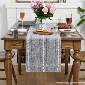 Mode Dark Grey Rustic Cotton Linen Table Runner, Seasonal Embroidered Hollow Kitchen Dining Table Decoration for Home Party Decor 13x72 Inch