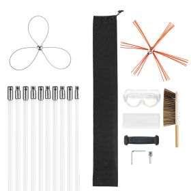 Chimney Sweep Kit, 33 ft Maximum Extendable Length Chimney Brush, Chimney Cleaner Sweeper with Dual Brush Heads, Brush & Goggles