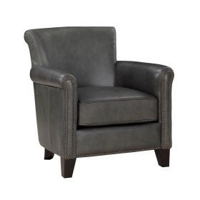 Classic Traditional Gray Accent Chair 1pc Solid Wood Frame Top-Grain Leather Nailhead Trim Living Room Furniture