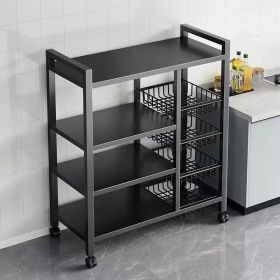 Kitchen mobile storage rack, 4-layer carbon steel 3-mesh basket storage rack with universal sliding wheels