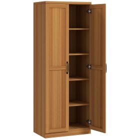 63" 2-Door Kitchen Pantry, Freestanding Cabinet with 2 Adjustable Shelves for Dining Room, Cinnamon Teak Wood Grain