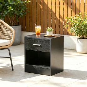 Black Wood Grain Modern Side Table with Drawer & Storage Shelf, Compact End Table for Living Room (Option: default title)