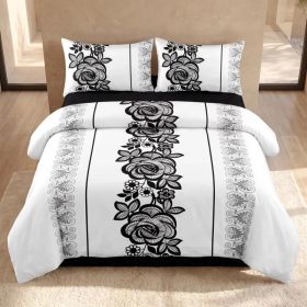 4-Piece Black And White Bohemian Floral Duvet Cover Bedding Set For Queen, King And California King (Option: California King)