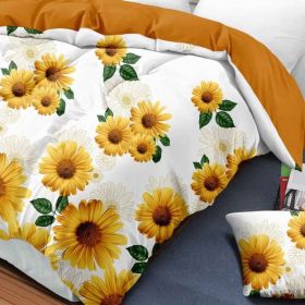 9-Piece White And Yellow Daisy Bedspread And Curtain Set, Reversible Microfiber Bedding Set For King (Option: King)