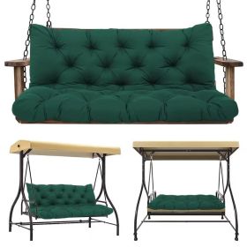 60 x 40 x 5 Inch Outdoor Porch Swing Cushion, 3 Seat Patio Swing Cushion with Backrest and Ties, Thick Waterproof Swing Bench Cushion for Lawn (Color: Dark Green)