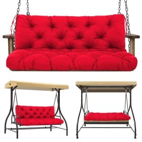 60 x 40 x 5 Inch Outdoor Porch Swing Cushion, 3 Seat Patio Swing Cushion with Backrest and Ties, Thick Waterproof Swing Bench Cushion for Lawn (Color: Red)