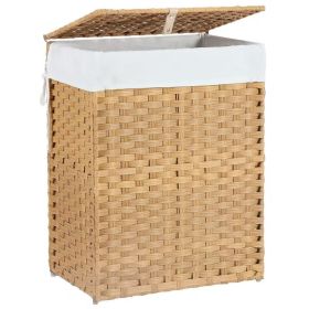 23.78 Gallon Large Capacity Laundry Basket with Lid, Folding 2 Tier Laundry Hamper with Removable Insert (Color: Natural Wood)