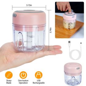 Portable Mini Electric Garlic Chopper, Rechargeable Small Food Processor with 304 Stainless Steel Blade, Detachable Design for Chopping Vegetable (Color: PINK)